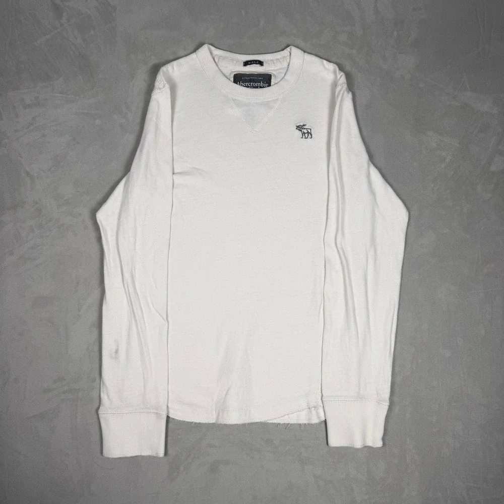 Y2K Mens Abercrombie & Fitch Muscle Fit Waffle Knit Long Sleeve Shirt White S
